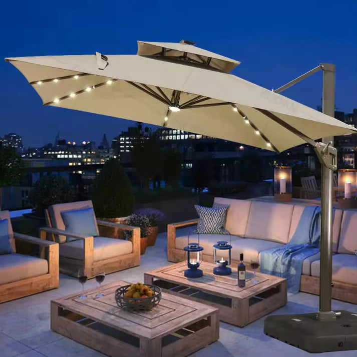 PARASOL DÉPORTÉ LED 3X4M RECTANGLE | 60 % REMISE